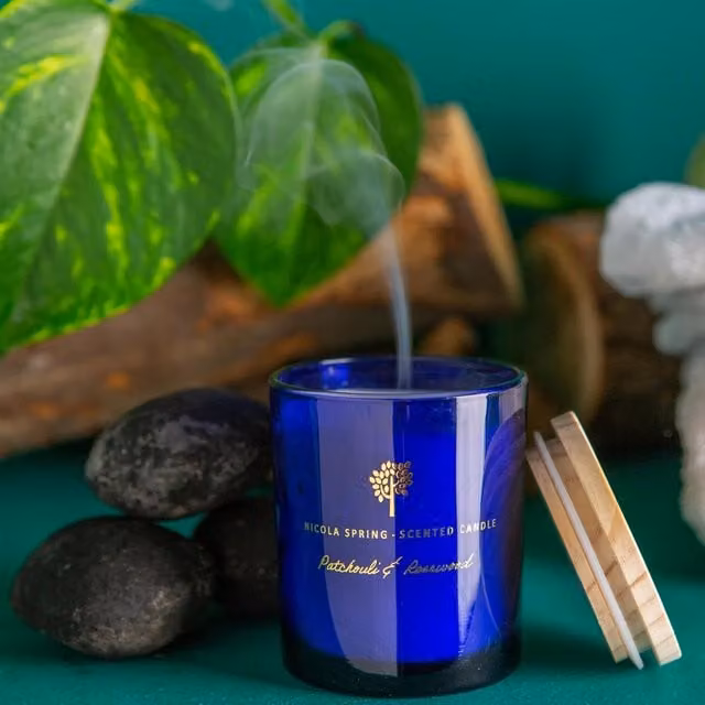 Nicola Spring Blue Soy Wax Scented Tabletop Candle, 130g, Fresh Fruity Floral and Spicy Fragrance