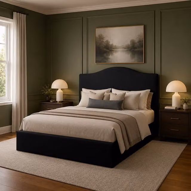 Desire Deco Brooklyn Upholstered Fabric Bed Frame, Black, W/D/H: 140 x 200 cm