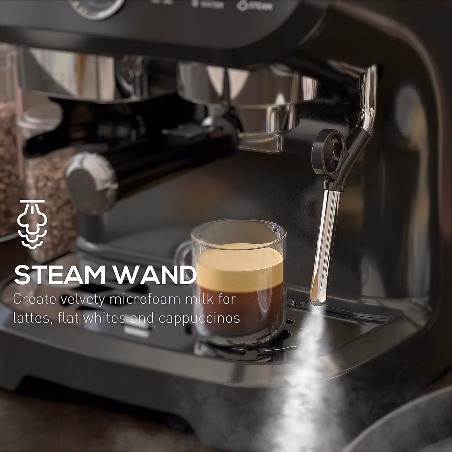 HOMCOM Espresso Machine with Bean Grinder and Steam Wand, 15 Bar Pressure, Silver and Black – 5