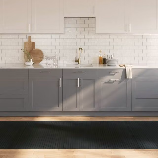 Berkfield Home Rectangular Grey Bamboo Rug, W: 100 cm, L: 500 cm