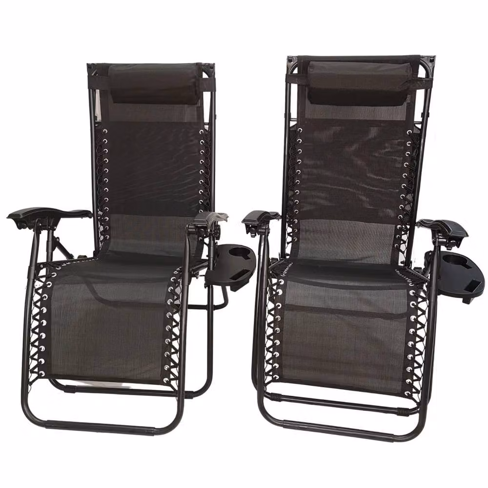 SPETLEK Set of 2 Black Multi Position Gravity Relaxer Garden Chairs with Sun Canopy and Adjustable Headrests – 2