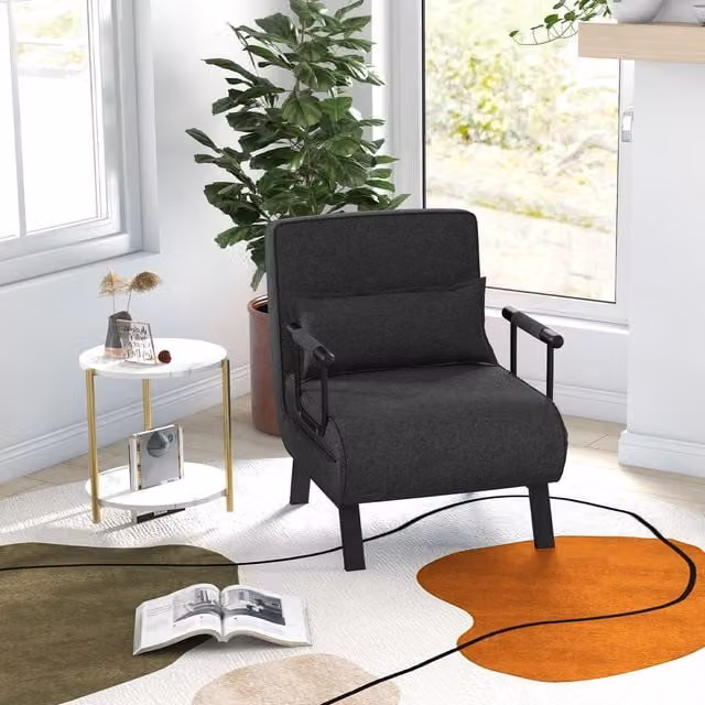 Costway Grey Fabric and Foam Convertible Single Folding Sofa Bed with Armrests