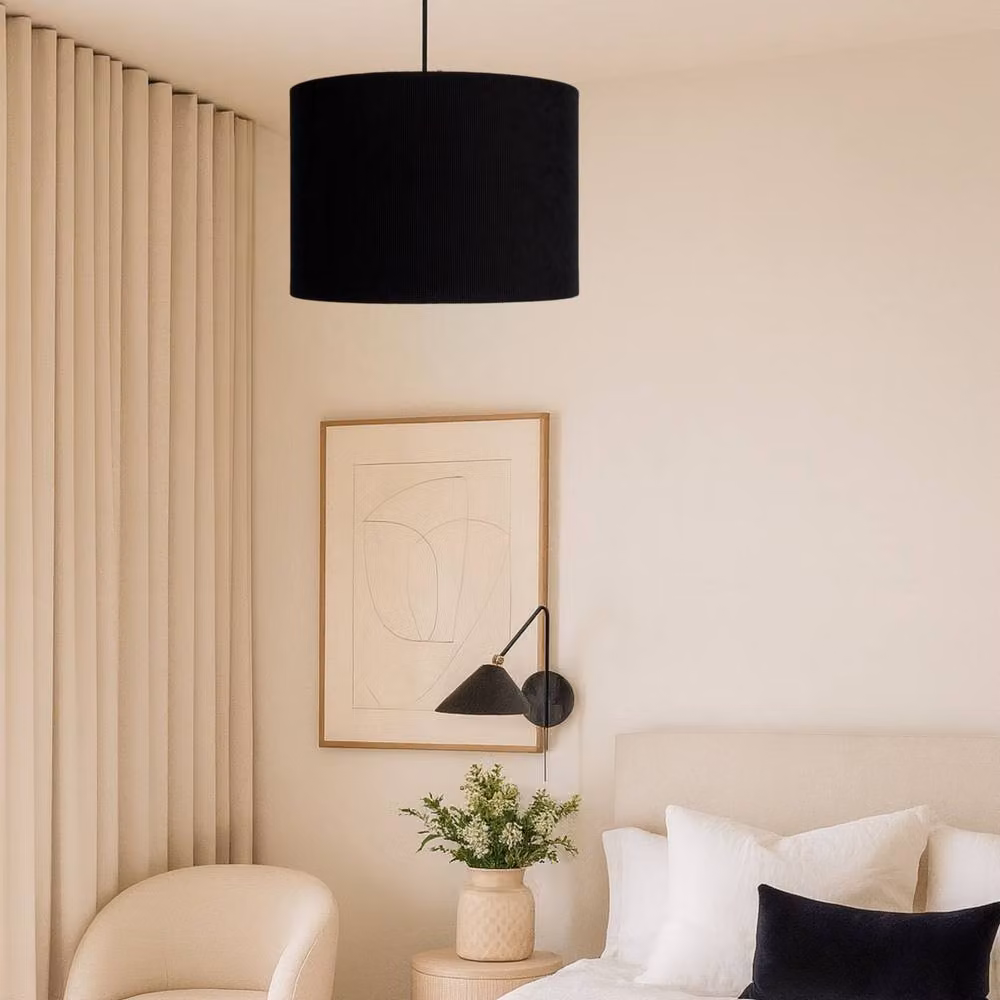 CGC Lighting Lola Black Corduroy Cylinder Lampshade, Diameter: 30 cm – 6