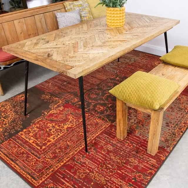 Kukoon Red and Brown Traditional Patchwork Oriental Living Area Rug, W: 80 cm, L: 150 cm
