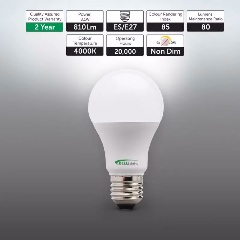 BELL Lighting E27 LED Bulb, White, 8.1W, 810lm, Pack of 3 – 2