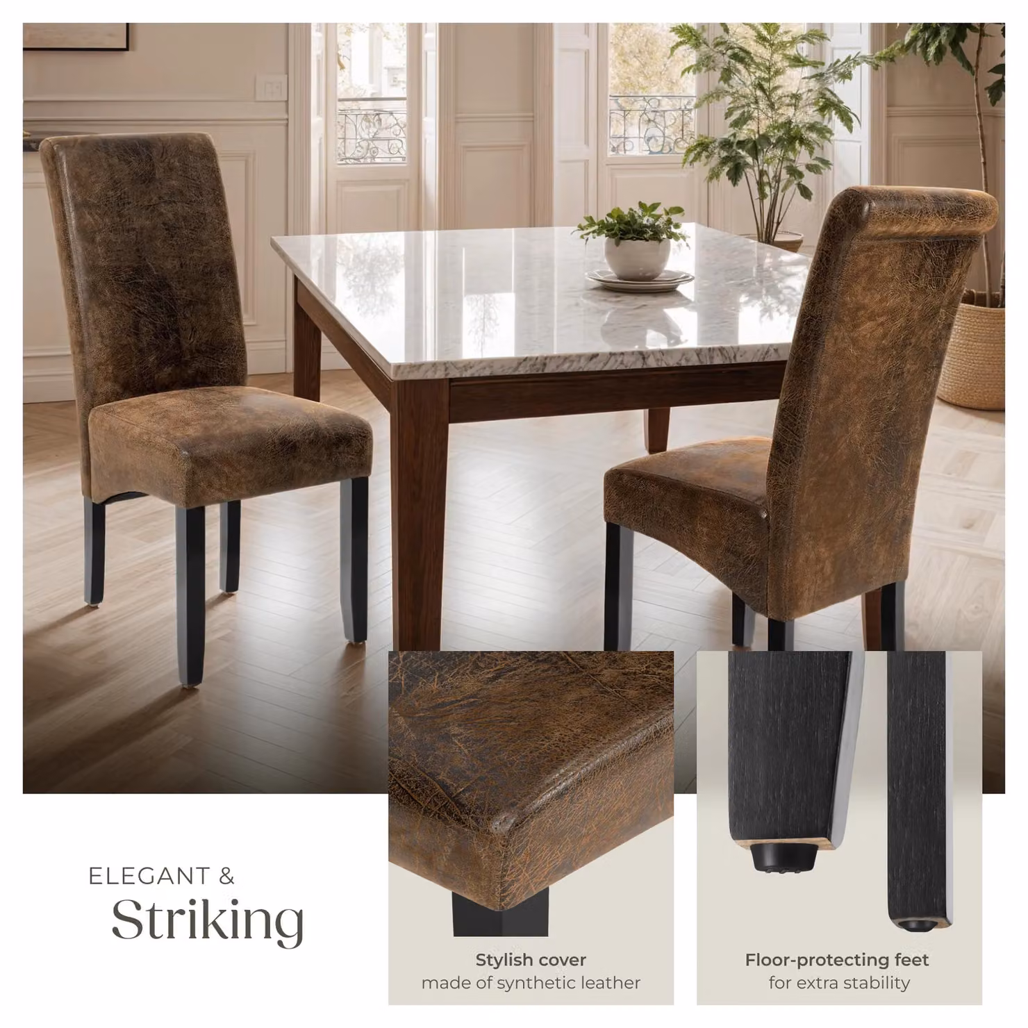 tectake Set of 2 Dining Chairs in Dark Brown Antique Synthetic Leather – 4