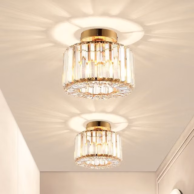 Komore Crystal Cylinder Ceiling Light in Gold and Transparent