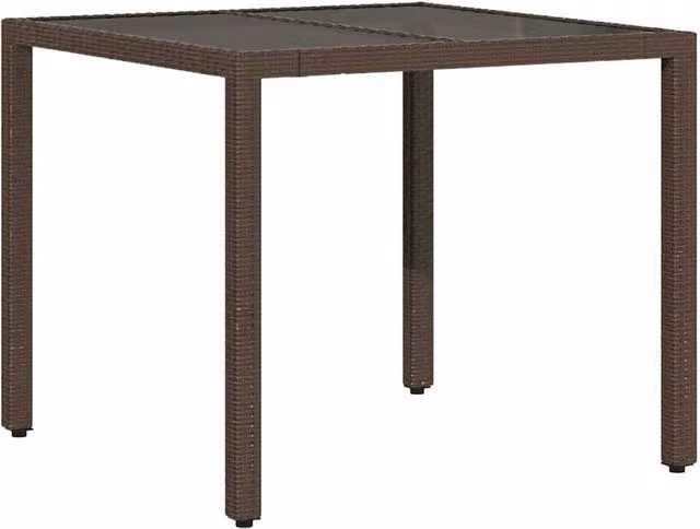 Berkfield Home Brown Poly Rattan Garden Table with Glass Top W/D/H: 90 x 90 x 75 cm