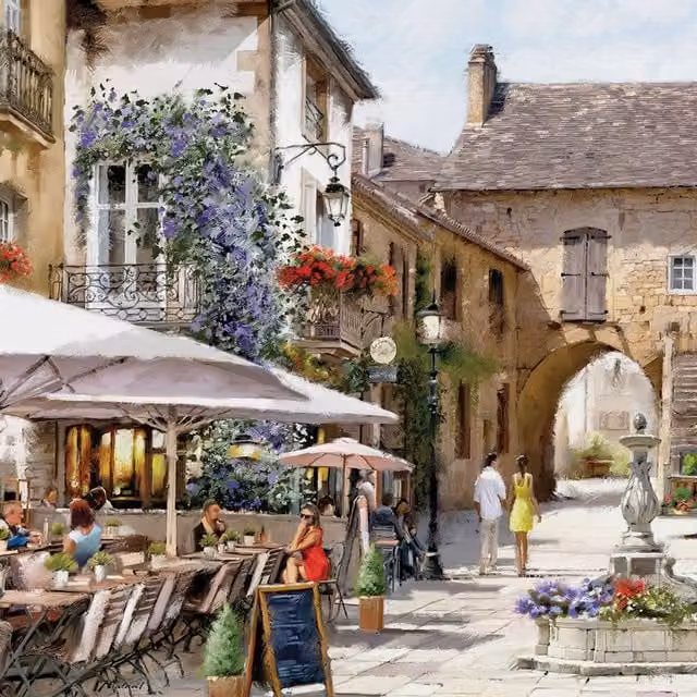Richard Macneil Courtyard Cafe Multicolour Canvas Print
