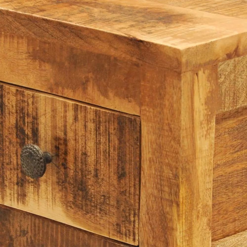 Berkfield Home Rustic Solid Mango Wood Nightstand with 1 Drawer, Brown, W/D/H: 30.0 x 30.0 x 58.0 cm – 3