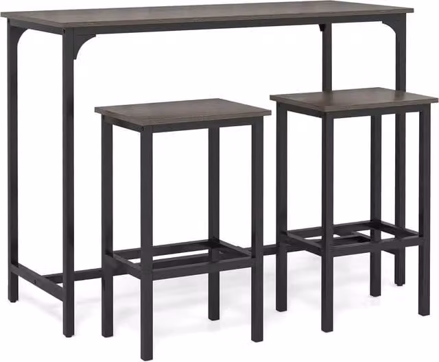 KORVIXA Industrial Kitchen Table and 2 Bar Stools Set in Matt Grey, W/D/H: 100 x 100 x 120.65 cm – 1