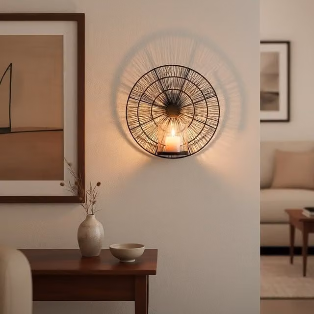 Orsina Modern Glass and Metal Industrial Wall Sconce Candle Holder in Black