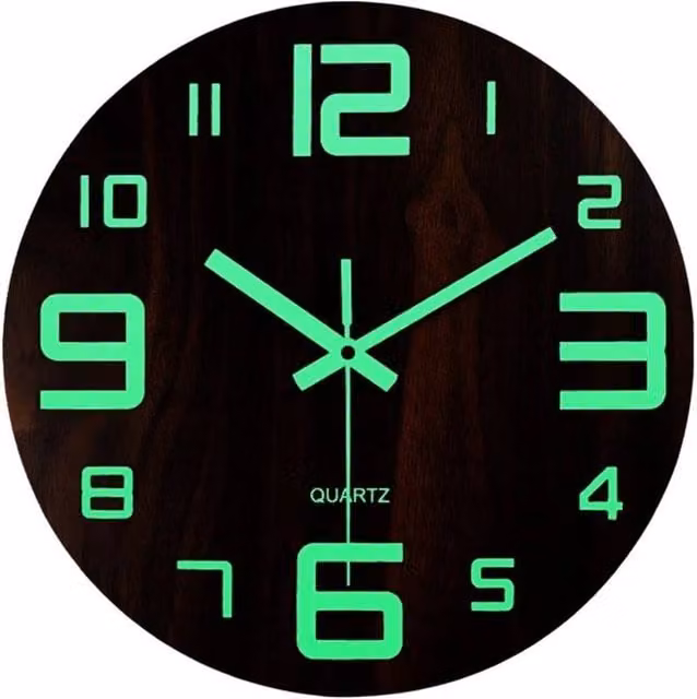 FLAVORA Round Illuminated Silent Wall Clock in Brown, W/D/H: 30.48 x 30.48 x 30.48 cm – 1