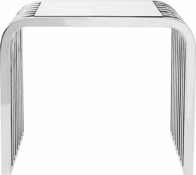 Fifty Five South Modern Square Glass End Table with Silver Metal Frame in Grey – 1