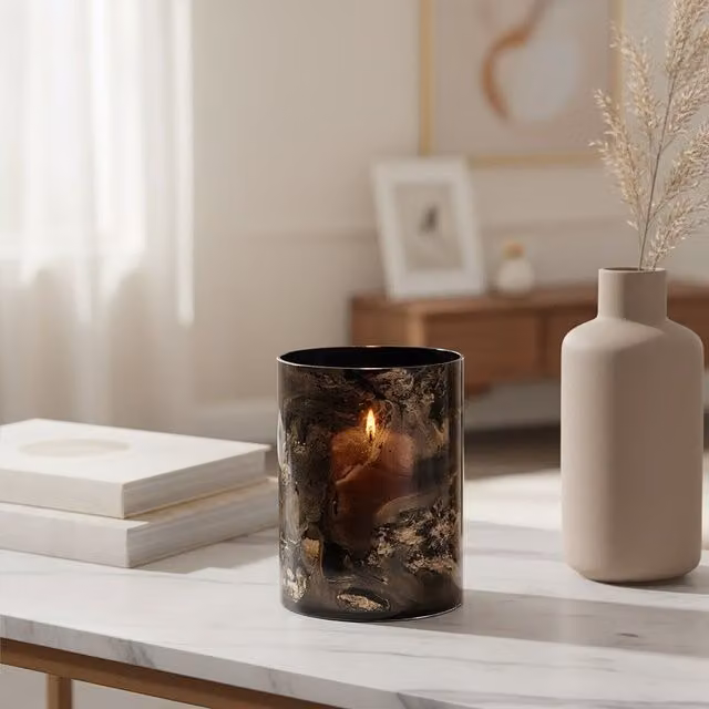 Orsina Gaia Modern Round Tabletop Candle Holder in Black and Gold – 2
