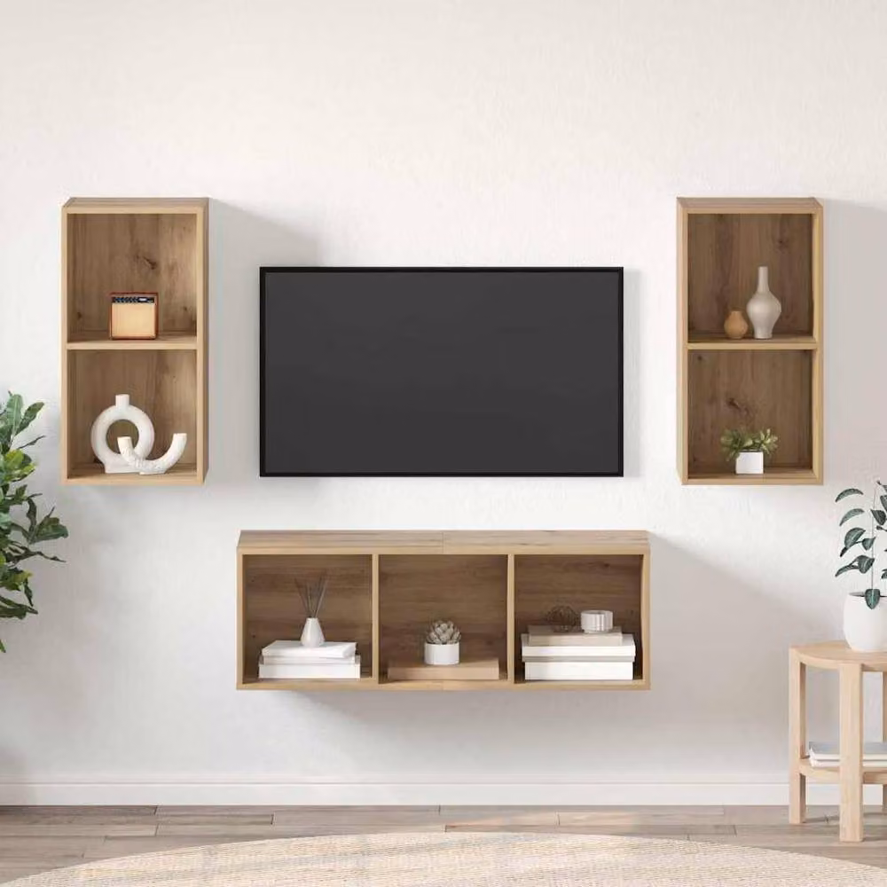 Berkfield Home Artisan Oak TV Cabinet Set in Brown, W/D/H: 37 x 37 x 107 cm – 2