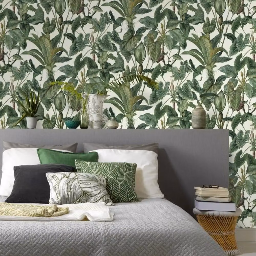 Erismann Paradisio Tropical Leaves Textured Botanical Floral Wallpaper in White – 2
