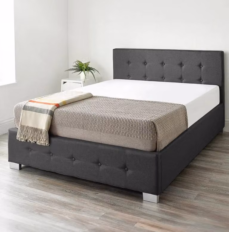 Aspire Beds Aspire Small Double Ottoman Storage Bed in Black Linen, W/D/H: 120 x 200 x 96.5 cm