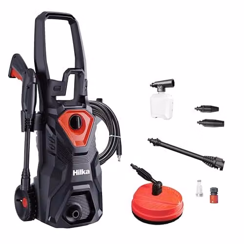 Hilka 1600W Pressure Washer with Patio Cleaner in Black
