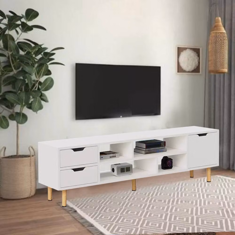 VOGREX White Glossy Minimalist TV Stand Cabinet with 1 Door and 4 Shelving Spaces, W/D/H: 120 x 37.5 x 30 cm – 4