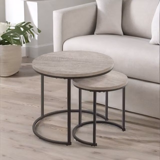 Rafaelo Mobilia Set of 2 Round Nesting Tables in Grey and Black – 1