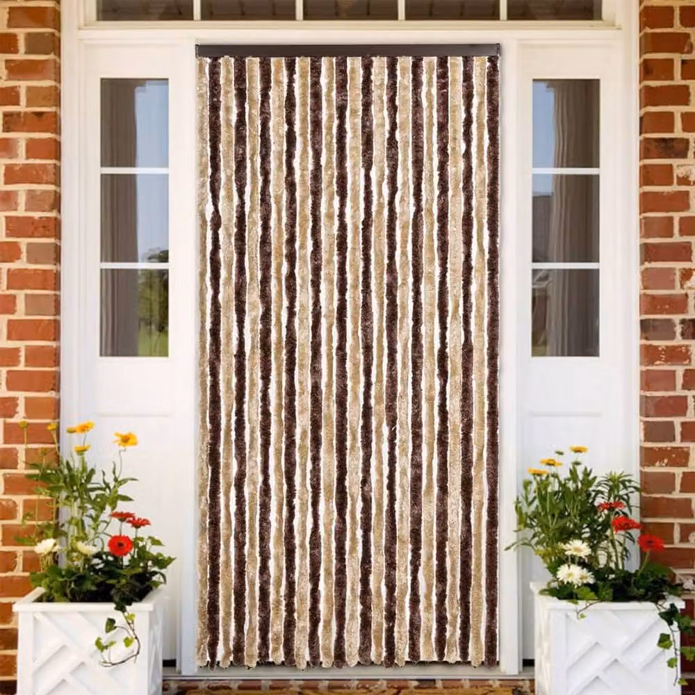 Berkfield Home Chenille Fly Curtain in Beige and Brown, W: 100 cm, H: 200 cm – 2