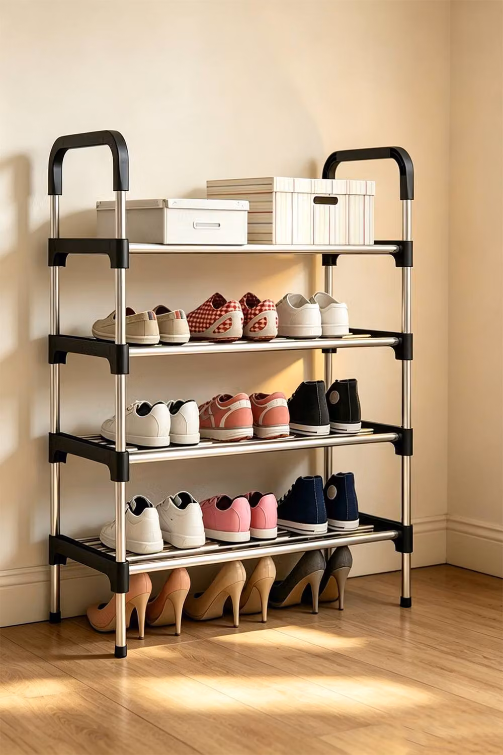 ExtraStar Stackable Metal Shoe Rack Organizer in Silver – 2