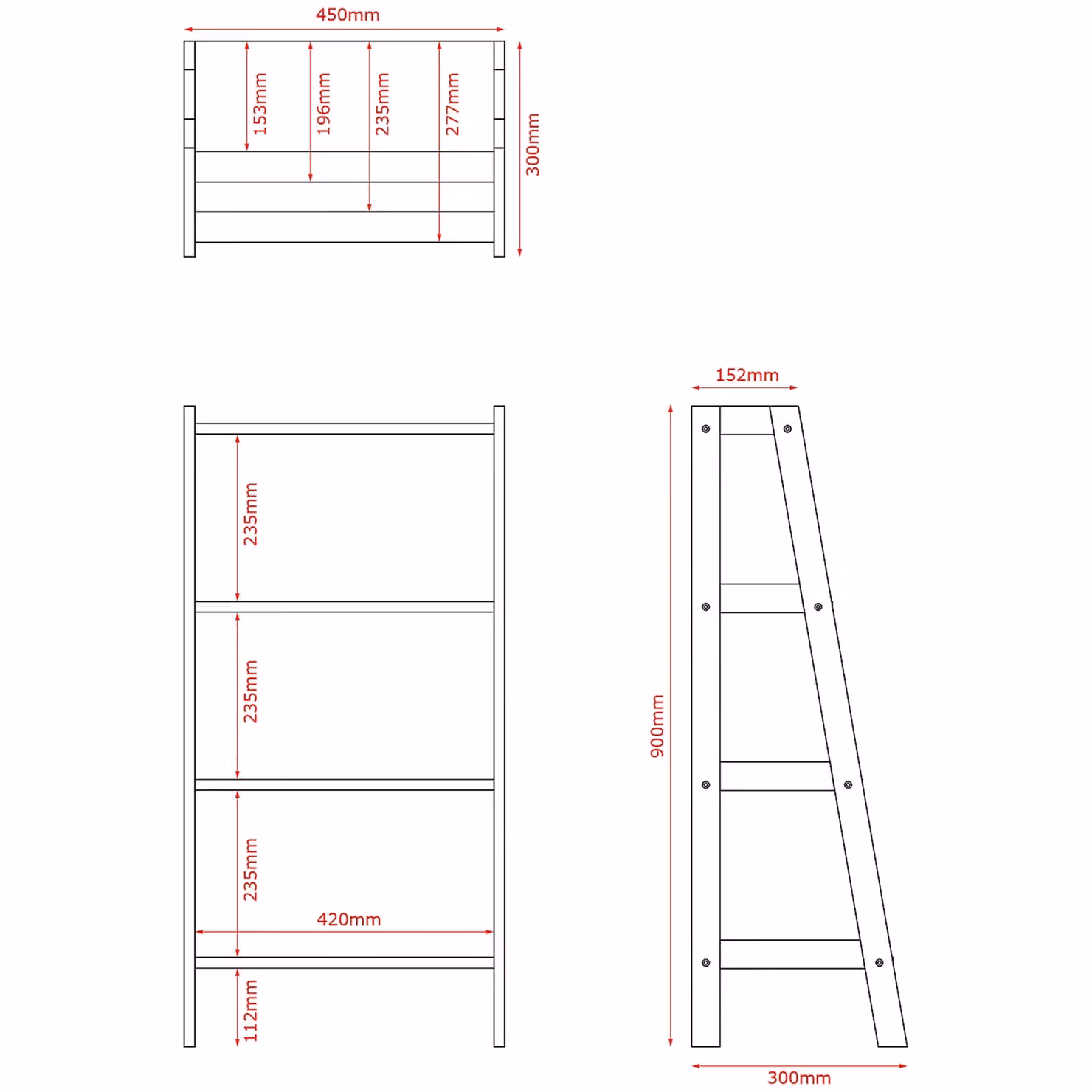 Bath Vida 4 Tier Freestanding Ladder Bathroom Storage Unit, Grey, H 90 x W 45 x D 30 cm – 2