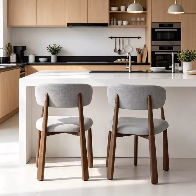 Merax Set of 2 Grey Chenille Upholstered Dining Chairs with Metal Legs