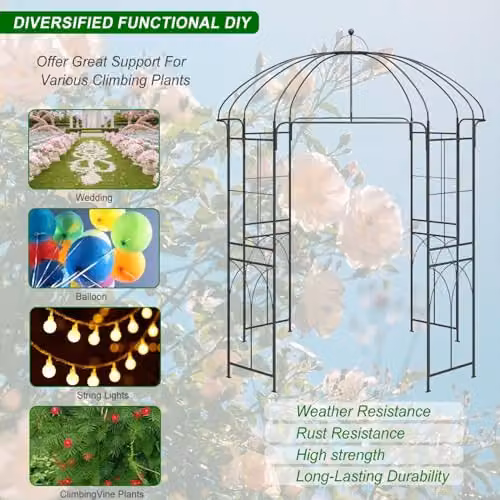 Gr8 Home Metal Garden Rose Arch Trellis in Black, H 267 cm x W 214 cm x D 214 cm – 4