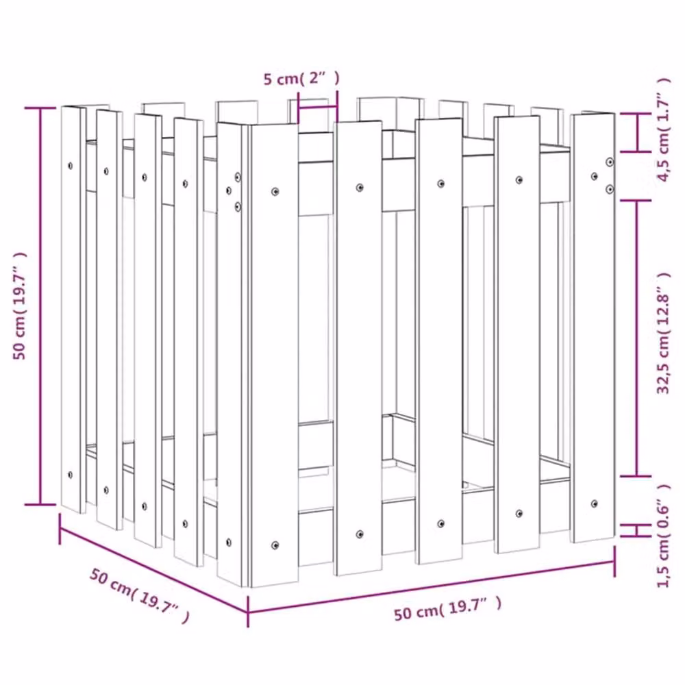 Berkfield Home Beautiful Garden Planter with Fence Design in Brown, W/D/H: 50 x 50 x 50 cm – 5