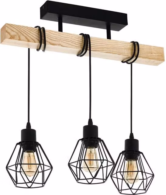 Eglo Townshend 5 3-Light Industrial Ceiling Light in Black and Wood