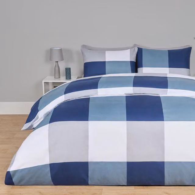 OHS Reversible Blue Gingham Check Duvet Cover Set, 180 x 200 cm