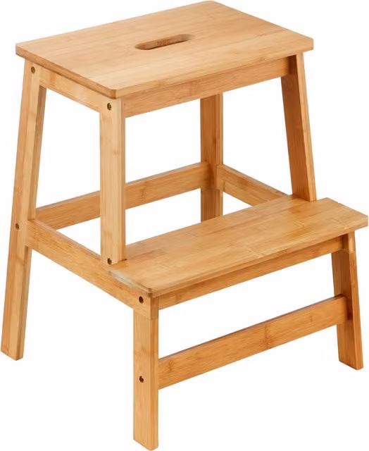 Relsy Scandi Style 2-Step Bamboo Wood Stool in Brown