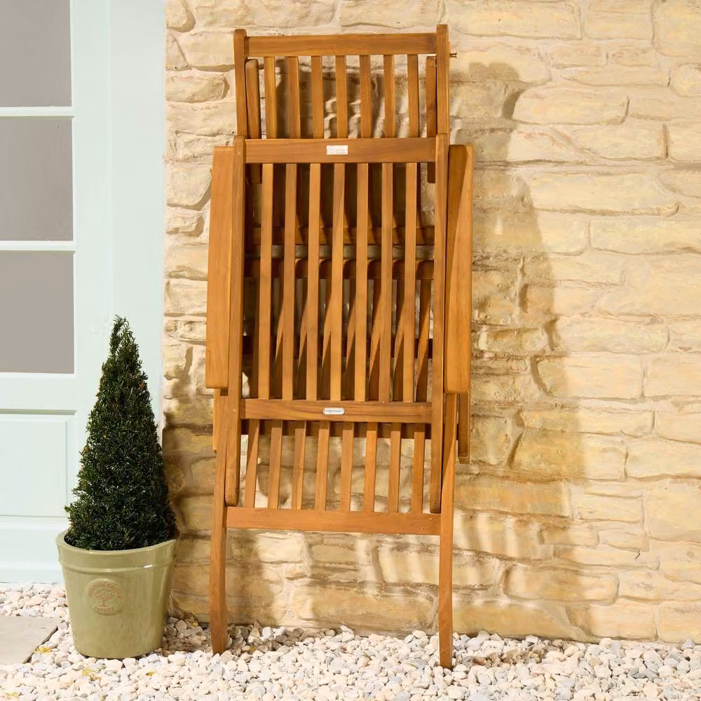 VonHaus Hudson Acacia Wood Folding Garden Sun Lounger with Weatherproof Cushion in Natural Brown – 5