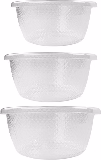 JVL Sapphire Round Plastic Salad Serving and Mixing Bowls, Set of 3, Grey and Transparent, 3L, 6L, 9.5L