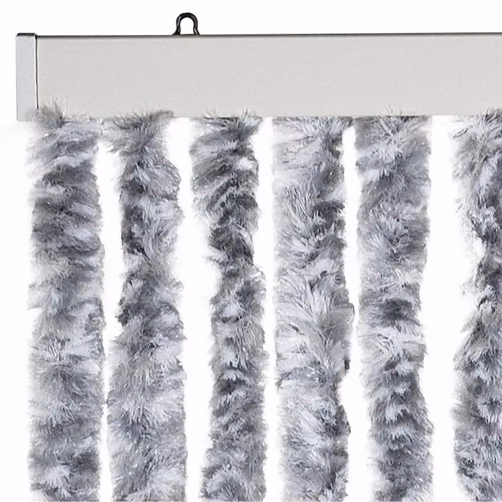 Berkfield Home Chenille Fly Curtain in White and Grey, W: 100 cm, H: 230 cm – 3