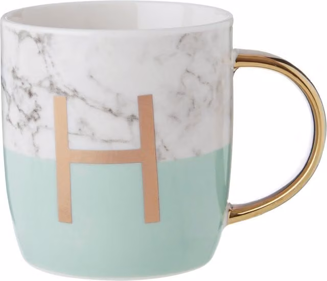 Orsina Pastel Green and Gold Monogram Ceramic Mug