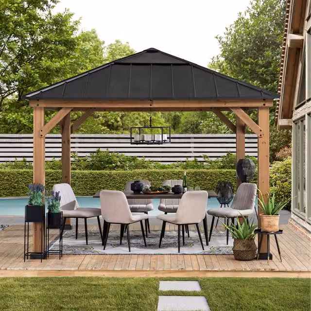 Sunjoy PIRIN Cedar Wood Gazebo in Anthracite with Polycarbonate Windows, W/D/H: 336 x 336 x 336 cm