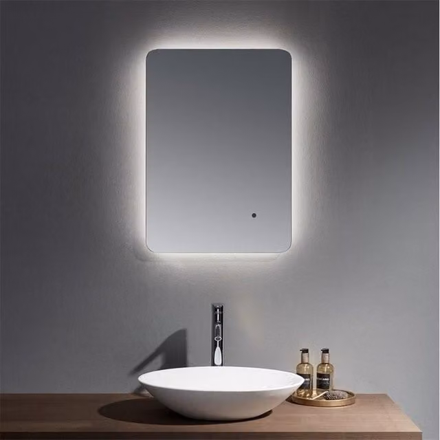 Clifton Modern Round LED Light Bathroom Wall Mirror in White, Brown or Silver, Width: 50 cm – 1