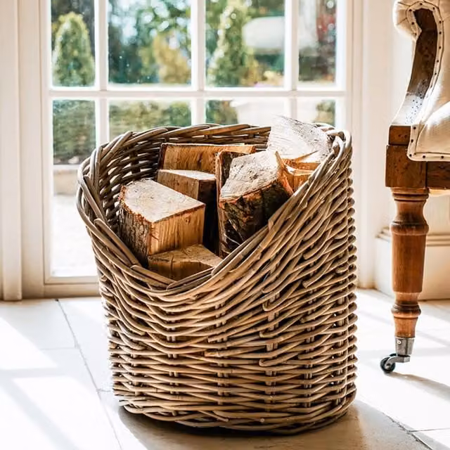 Ivyline Open Weave Wicker Log Basket in Natural Brown, H: 42 cm, D: 42 cm – 1