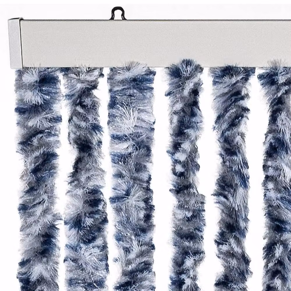 Berkfield Home Striped Chenille Insect Curtain in Blue, White and Silver, W/H: 100 x 220 cm – 4