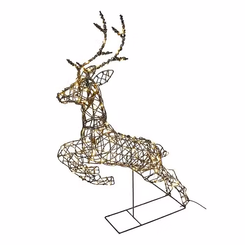 Lights4fun Mini Harlow Leaping Reindeer Stag with 120 Warm White LED Lights, Height: 80 cm – 3