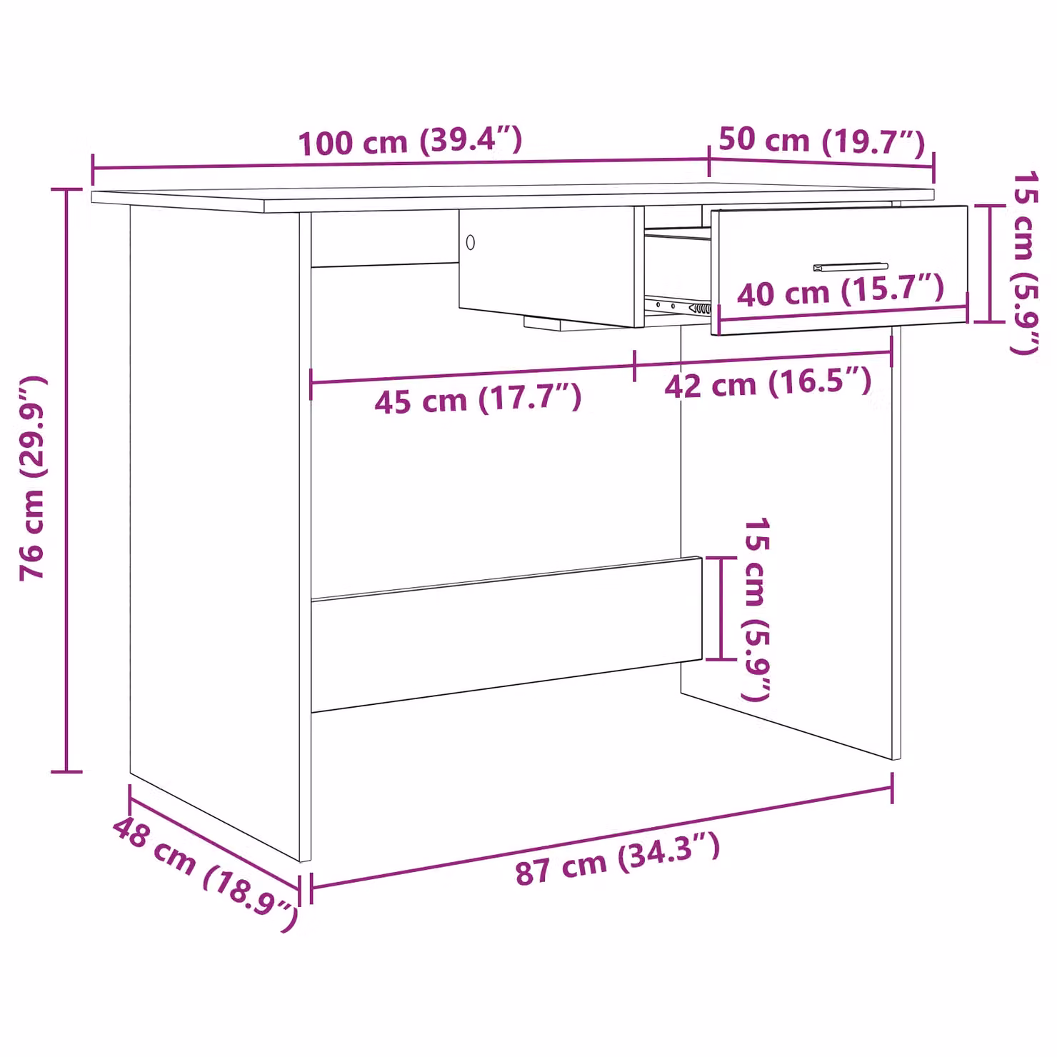 Berkfield Black Oak Writing Desk with Drawer, W: 100 cm, D: 50 cm, H: 76 cm – 6