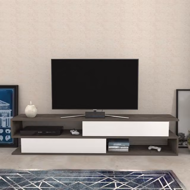Decorotika Modern Geometric TV Unit in Wenge, White and Bronze, W: 160 cm