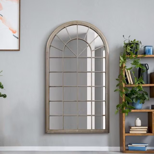 MirrorOutlet The Somerly Full Length Arched Rustic Wall Mirror in Stone and Grey