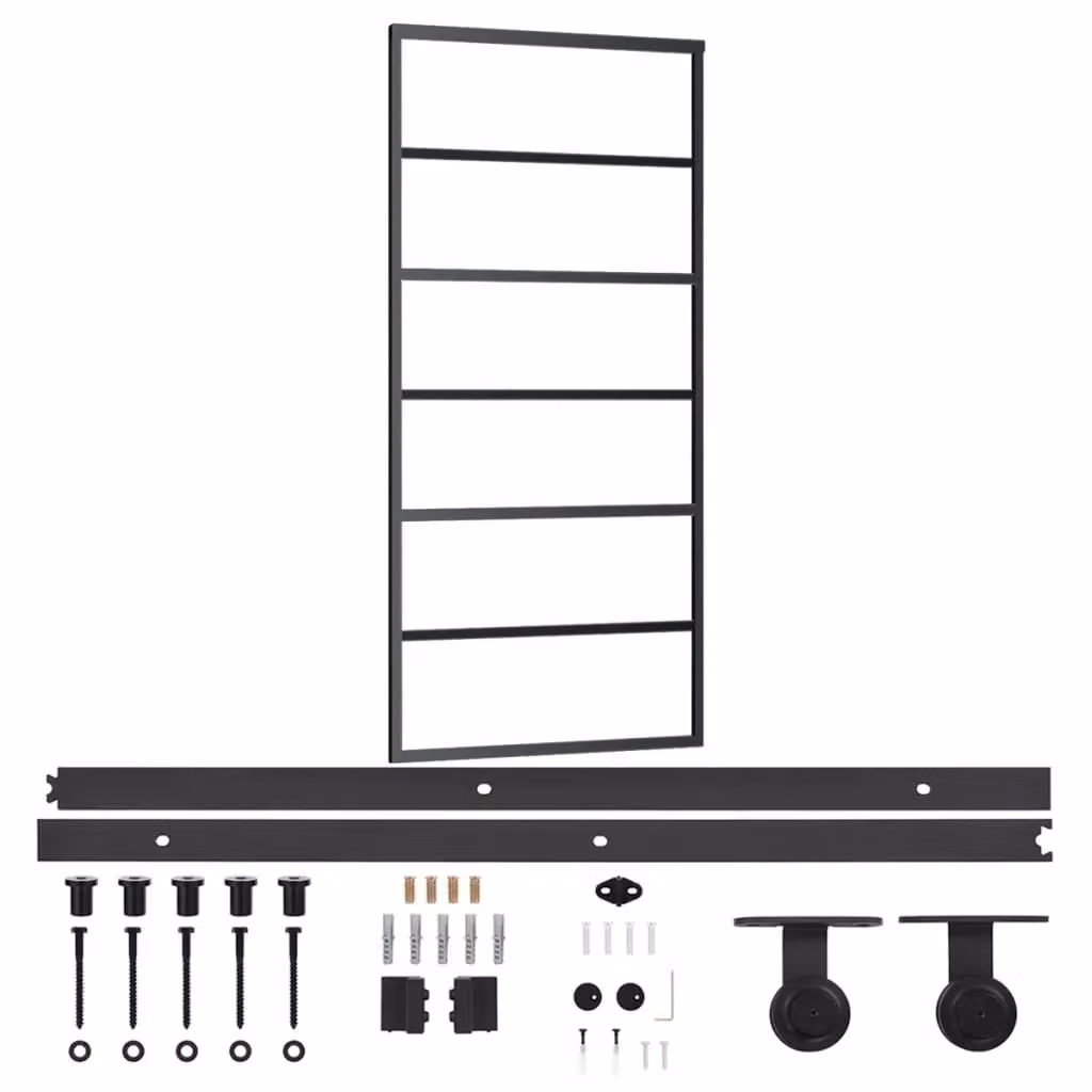 Berkfield Home Black Sliding Glass and Aluminium Door with Hardware Set, W: 90 cm, H: 205 cm
