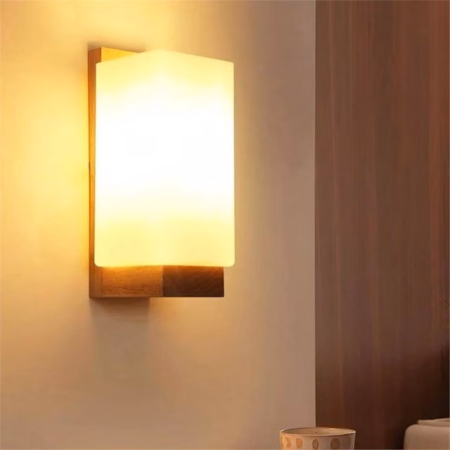 Nordara Minimalist Wooden Wall Light in Brown with E27 Socket and Glass Shade – 1