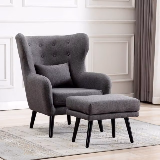 More4Homes Classic Grey Velvet Lounge Chair with Integrated Ottoman