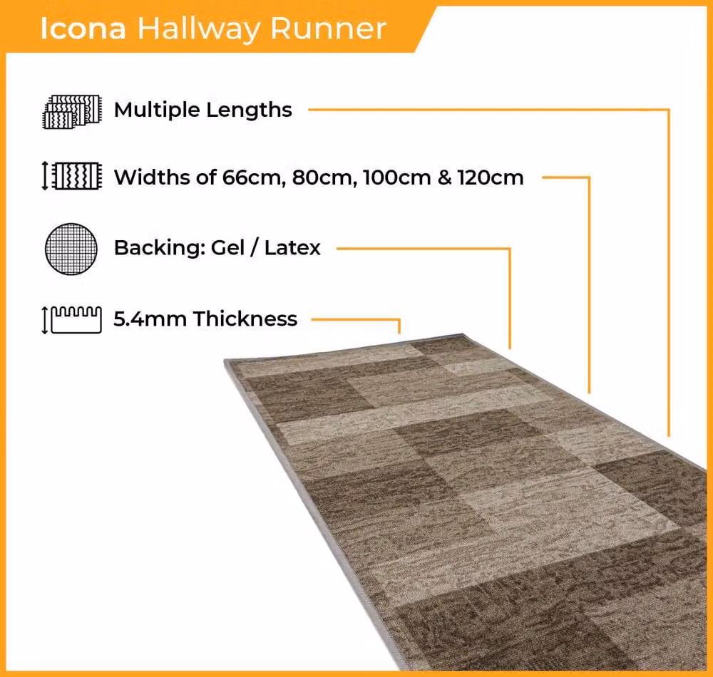 runrug Icona Hallway Runner Rug in Dark Brown, Non-Slip and Hardwearing, W: 120 cm x L: 150 cm – 2